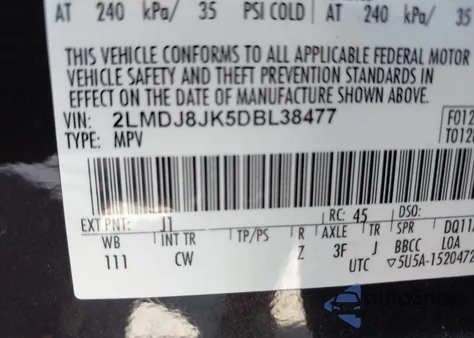 2013 Lincoln Mkx from USA, damaged, VIN 2LMDJ8JK5DBL38477